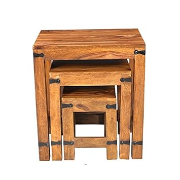 Ringabell Geo Solid Wood Nesting Tables (Teak Finish, Brown)