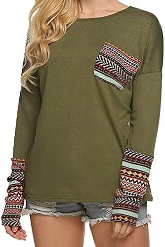Women's Long Sleeve O-Neck Patchwork Casual Loose T-Shirts Blouse Tops with Thumb Holes (Green,XXL)