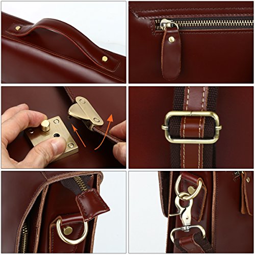 Leathario Leather Briefcase for Men Leather Laptop Bag Shoulder Messenger Bag Business Work Bag (Brown-273) - Thumbnail 6