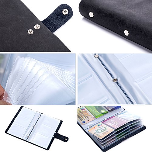 iSuperb Leather Credit Card Holder Case Snap Closure Business ID Card Organizer Pouch Name Card Book with 90 Card Slots 4.5x7.2x0.59 inch (Cameo Brown)