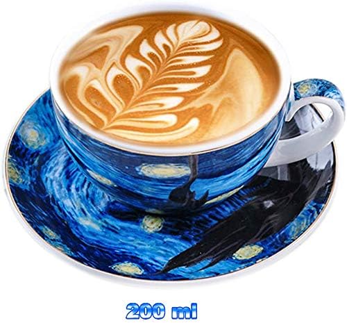 Porcelain Espresso Coffee Cup Saucer Set Fine Abstract Art Nordic Hand-painted Gold Edge Wide-mouth Thicken ceramics cups (200ml)