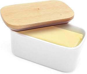 Large Butter Dish with Lid,22oz 650ml Porcelain Butter Container,Airtight Butter Container for 2 Sticks of Butter,White Butter Holder for Refrigerator and Countertop