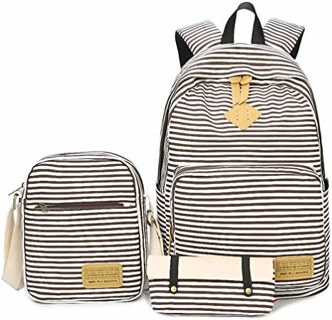 Canvas Fashion Personality Shoulder Bag Casual Suitcase Trendy Three - Piece Multi - Functional Backpack Brown Striped Three-Piece 21 Inch