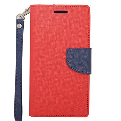 Eagle Cell Alcatel OneTouch Fierce 2 7040T/Pop Icon A564C Flip Wallet PU Leather Protective Case - Retail Packaging - Dark Blue/Red