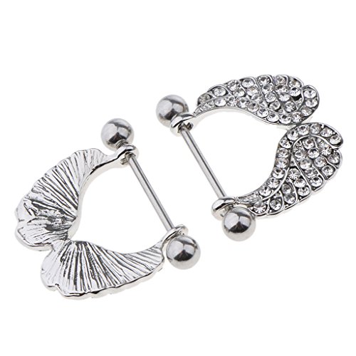 Dolity 1 Pair Stainless Steel Accent Angel Wings Nipple Shield 16g Full Crystal 16g - White - Thumbnail 6