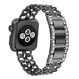 AOKAY Apple Watch Band, 38mm Stainless Steel Metal Cowboy Chain Wrist Band for Apple Watch Series 3 Series 2 Series 1 Sport and Edition (38mm Black Band with White Crystals Diamond)