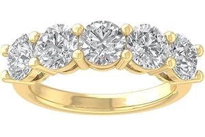 ARAIYA FINE JEWELRY 1/2 Carat - 5 Carat Lab Grown Diamond Five Stone Ring | 14K Solid White or Yellow Gold Wedding Anniversary Band Ring | D-E Color and VS clarity