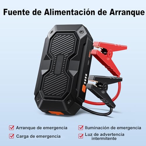 Arrancador de Batería de Coche, 12V Arrancador de Bateria de Auto Portátil, Cargador de Batería de Auto para Motores de Gasolina de 6,0L y Motores Diésel de 4,0L, Jump Starter Para Automóvil Moto etc