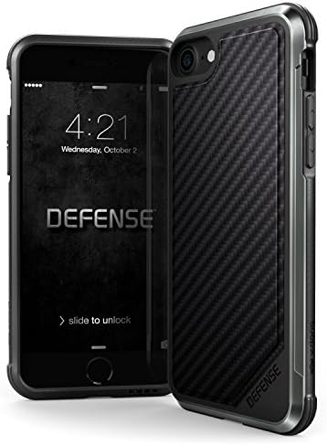 iPhone 7/8 Case, Defense Lux Series - Military Grade Drop Tested, Anodized Aluminum, TPU, and Polycarbonate Protective Case for Apple iPhone 7 &amp; iPhone 8 (Black Carbon, iPhone 7/8)