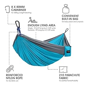 Kootek Camping Hammock Double & Single Portable Hammocks with 2 Hanging Ropes, Lightweight Nylon Parachute Hammocks for… 51L45GP7JuS