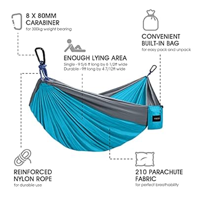 Kootek Camping Hammock Double & Single Portable Hammocks with 2 Hanging Ropes, Lightweight Nylon Parachute Hammocks for… 51L45GP7JuS