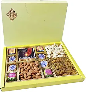 Dry Fruit Gift Hamper Box with Surprise Cracker Shape Premium Chocolates for Diwali/Deepawali 400 Gram-Diwali Gift Item for Family and Friends, Kids,Worker,Employees,Brother