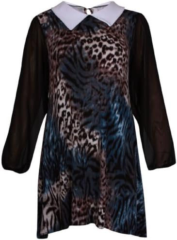PurpleHanger Women's Peter Pan Collar Mini Dress Plus Size Brown Animal 16