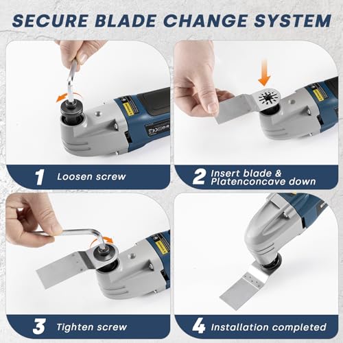 Enventor Oscillating Multitool 200W, 22000 RPM, 3° Oscillation Angle, Multifunction Tool Includes 1 Scraper, 1 Saw Blade and 16 Sandpaper for Cutting, Carving and Polishing