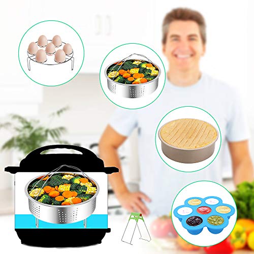 E-Gtong Pressure Cooker Accessories Set Fits 6, 8 QT, 5-Pieces Value Pack Included Stainless Steel Steamer Basket, Non-Stick Cake Pan, Egg Bites Molds, Egg Steamer Rack and Dish Clip