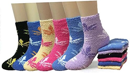 New 6 Pairs Women's Multi Color Soft Cozy Fuzzy Slipper Warm Socks Size 9-11 (Marijuana Leaf)