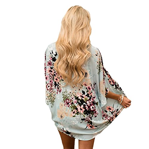 YANG-YI Hot Summer Women Chiffon Floral Kimono Loose Half Sleeve Shawl Chiffon Casual Cardigan (Green, US XL)