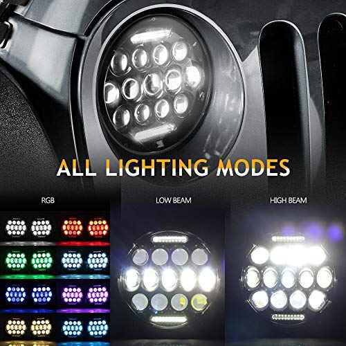 image for UNI-SHINE 7 inch RGB LED Headlight Angel Eyes E-MARK Approved 6000K Mu