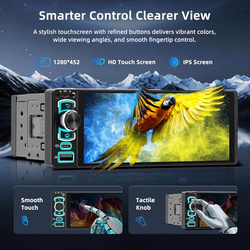 6,28” Autoradio 1 DIN con Schermo,Car Radio con Wireless CarPlay Android Auto,Radio 1 Din Car Play Supporta Bluetooth,Mirror Link, Telecamera Posteriore,FM,EQ,Type-C,Mic,Touchscreen,Navigazione GPS