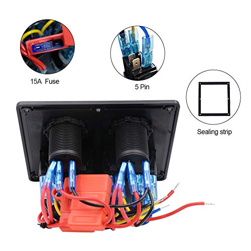 WUPP Boat Rocker Switch Panel Waterproof 4 Gang ON Off Electrical Switches with 3.1A Double USB Power Charger 12V Cigarette Lighter Socket for Marine Car RV Truck Jeep