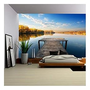 Bridge for Fishing in Sunny Autumn Day - Removable Wall Mural | Self-Adhesive Large Wallpaper - 66x96 inches