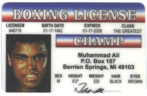 Muhammad Ali Boxing Champ Fun Fake ID License