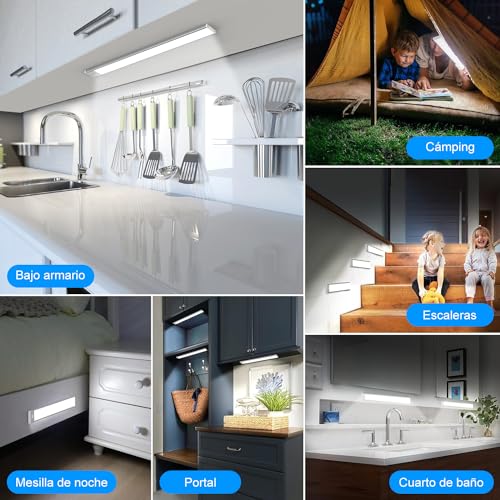 Sunsign Led Luz con Sensor de Movimiento Paquete de 2, 80 LED inalámbricas recargables Lámpara Armario, 2000 mAh, 3 Temperaturas de Color Lampara Recamara,para cocina, clóset, pasillo (40cm)