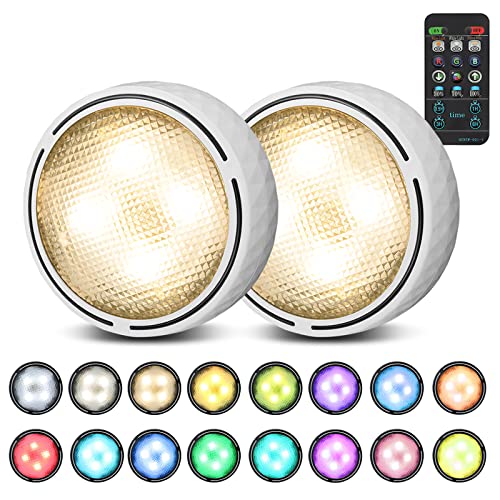 Onumii LED Puck Lights with Remote Control White 2 Pack