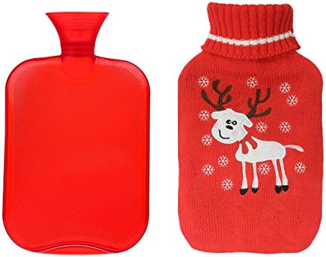 Transparent Hot Water Bottle by Samply 2 Liter PVC Hand Warmer with Knit Cover, Moose Red