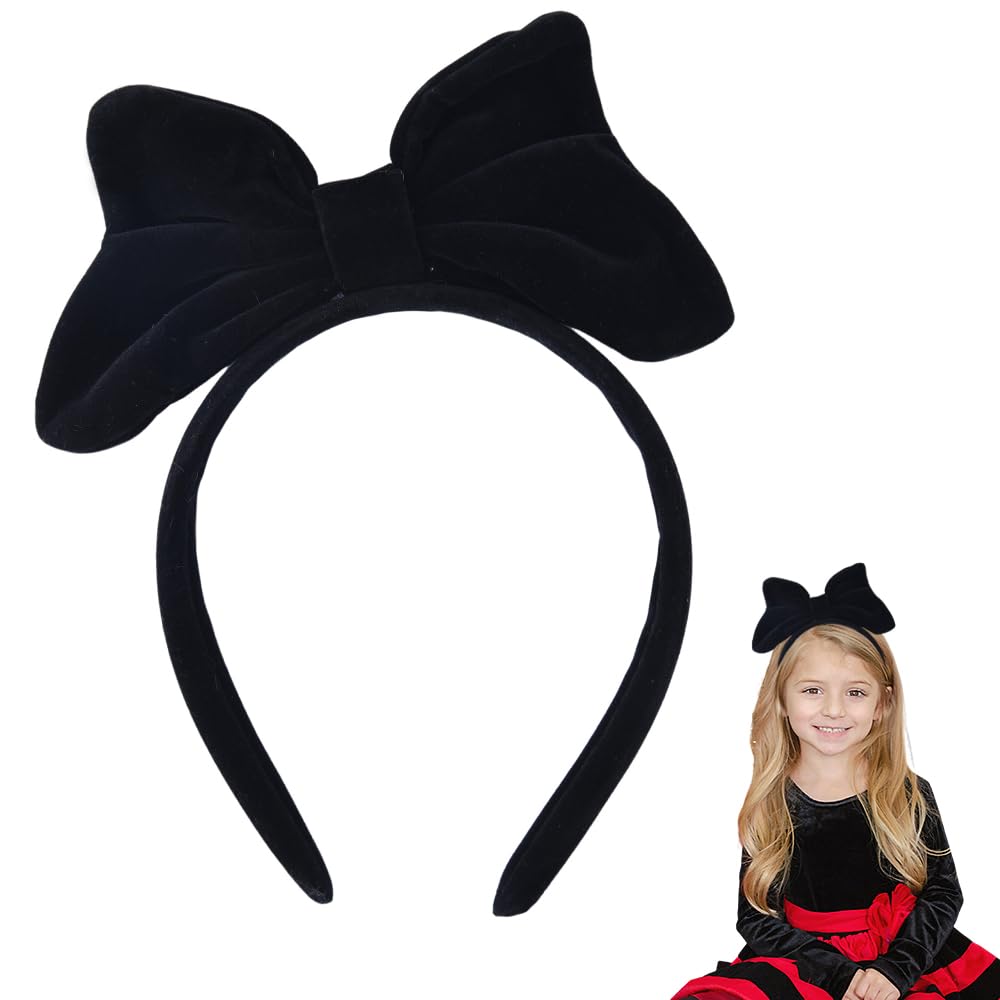 Black Bow Hairband Hair Band for Women Black Velvet Headband for Washing Face Bowknot Headband for Women Bow Tie Hairband for Cosplay Party Bow Hair Hoop Christmas Gifts