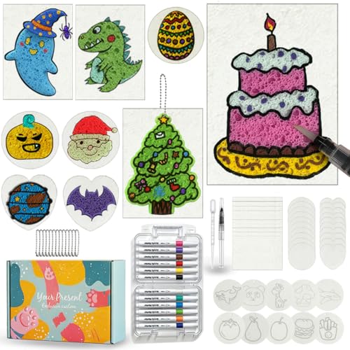 Magic Puffy Paint, 64 Pieces Fluffy Kit, 40 Sheets of Paper Paint with Foam Texture, 12 Coloured Pens, Magic Painting Textures, Birthday and Party Gifts Creative Magic Painting for Children