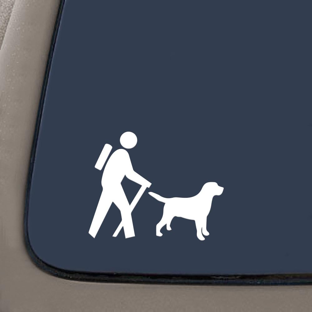 NI120 Hiker with Labrador Dog Camp Camper Camping Decal Sticker | 6.2" X 5"