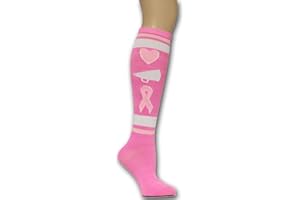 Palmetto Fundraising Pink Ribbon Breast Cancer Awareness Cheerleading Knee High Socks - Love Cheer Cure Black