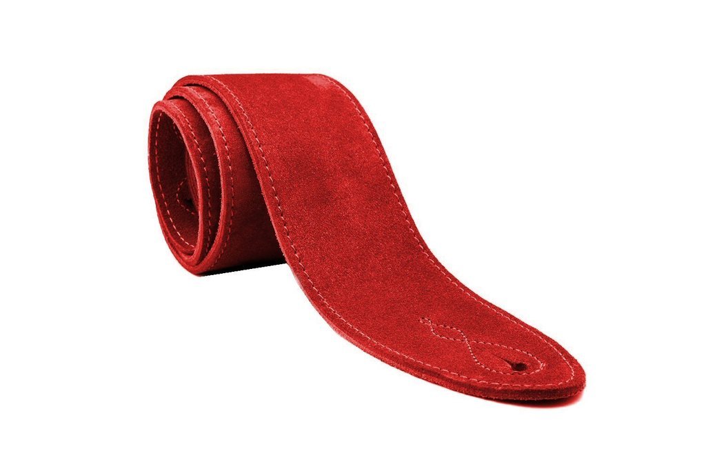 Leathergraft 7cm Wide Red Suede Acoustic Electric Bass Guitar Strap with Reinforced Leather Strap Ends