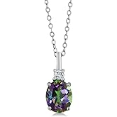Gem Stone King 2.38 Cttw Green Mystic Topaz and White Topaz Pendant Necklace For Women | 925 Sterling Silver | Gemstone November Birthstone | Oval 9X7MM | With 18 Inch Silver Chain