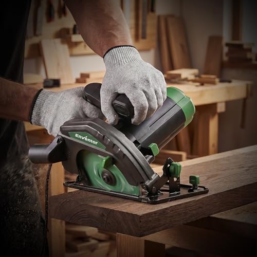 Enventor 1300W Circular Saw, Hand Circular Saw 5000RPM, Cutting Depth 65mm(90°), 44mm(45°), 1 Saw Blades (185mm, 24T), Ideal for Cutting Wood, PVC