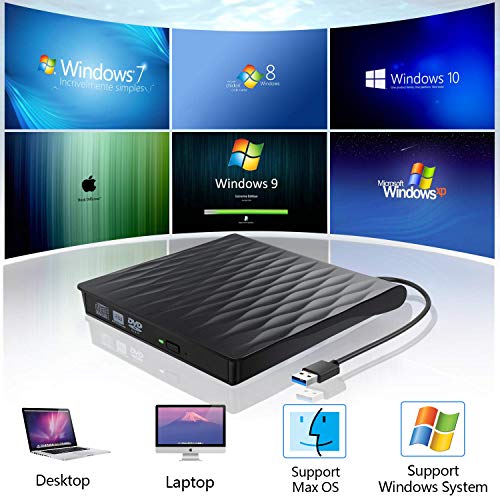 External CD DVD Drive, ACETEND USB 3.0 Slim Portable External CD DVD Rewriter Burner Writer, High Speed Data Transfer USB Optical Drives Player Player for PC Desktop/Laptop/Windows/Linux/Mac OS