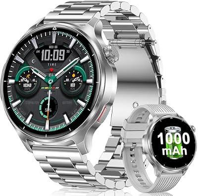 Smartwatch Herren, 1000mAh Akku, 1,52'' HD Großes Display, Silber