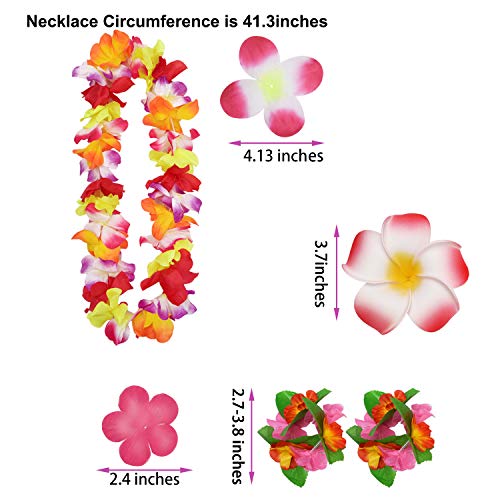 Livder 30 Pieces Hawaiian Flower Leis Necklaces, Bracelets and Hair Clips, Tropical Island Beach Theme Party Decorations Supplies, Colorful
