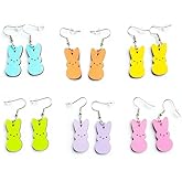 2 to 6 Pairs Easter Earrings Set Colorful Easter Eggs Rabbit Flower Chicken Wooden Drop Earrings Glitter Bunny Gnome Animals Acrylic Dangle Earrings for Women Holiday Jewelry Gifts
