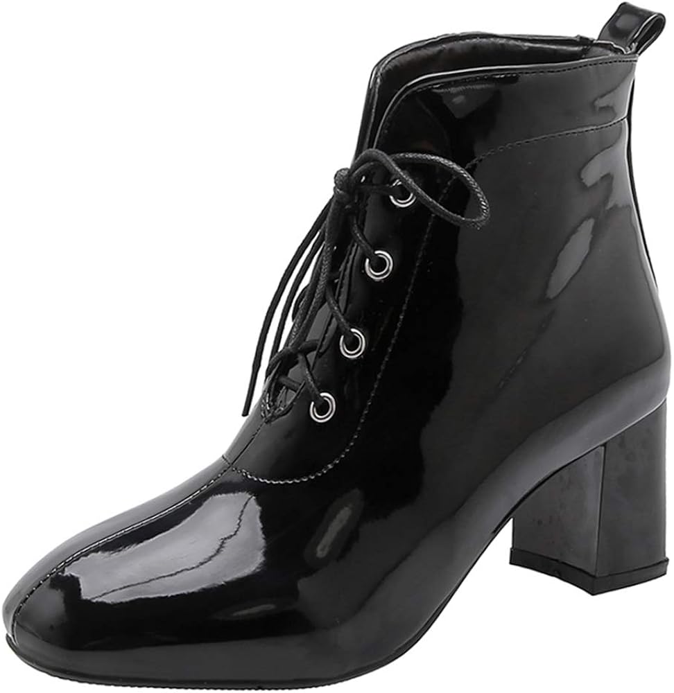 patent ankle heeled boots