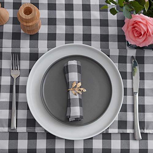 VEEYOO Polyester Checkered Cloth Napkins Set of 12 Pieces Buffalo Plaid Napkins Hemmed Edges Washable Gingham Oversized Dinner Napkins Stain Resistant Table Napkins (17x17 inch, White & Grey Napkins)