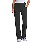 QBK Yoga Scrub Pants Women - High Waist Straight Wide Leg Uniform Pants with Cargo Pocket, Anti-Wrinkle & Knit Yoga Waistband