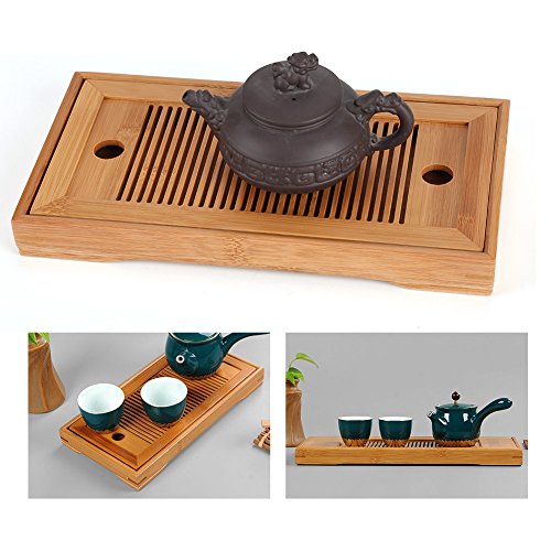 Ausla Bamboo Tea Tray, Rectangular Serving Platter for Home Office Teahouse – 10.63x5.51x1.18 Inches