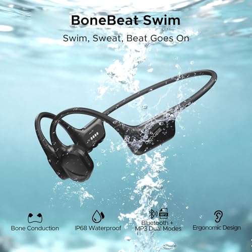 Luzglo Bone Conduction Headphones IP68 Waterproof Headphones for Swimming, Underwater Swimming Earbuds Silicone Bluetooth 5.4 Open-Ear 32GB MP3 for Running Cycling(BLACK)