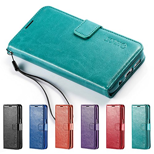 Samsung Galaxy S7 Edge Case, HLCT PU Leather Case, with Soft TPU Protective Bumper, Built-in Kickstand, Cash and Card Pockets (Teal)
