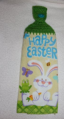 Crocheted Happy Easter Bunny Kitchen Towel with Spring Green Yarn