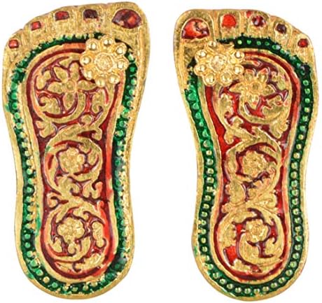 YD Designs Laxmi {Lakshmi} Charan Paduka (Feet) for Puja/Aarti / Diwali Hindu Pooja/Mandir / Temple Spiritual Worship, Wealth, Luck & Prosperity (Red)(Dimension 2.6x1.2x0.1 Inches)(Weight - 24.6 gram)