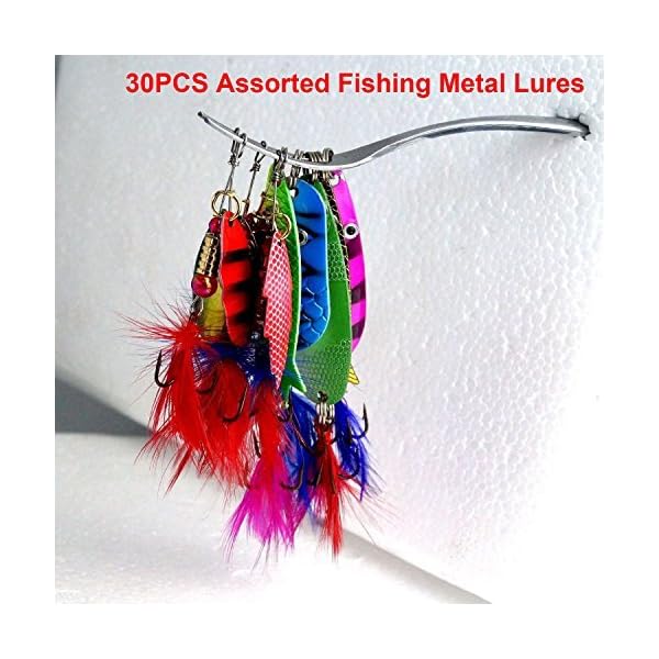 Easy-Catch-30-Pack-Assorted-Fishing-Metal-Lures-Colorful-Feather-Meatl-Casting-Fishing-Spinner-Baits-Spoon-Fishing-Lures-Sharp-Fish-Treble-Hooks-Tackle-Kit