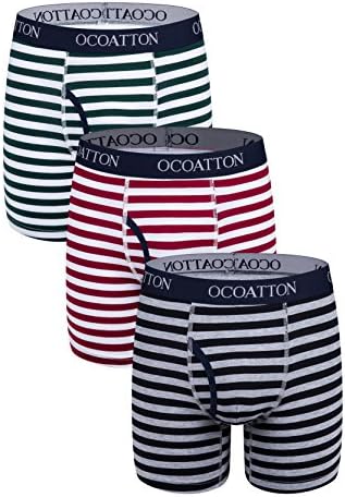 OCOATTON Men's Boxer Briefs Breathable Cotton Underwear with Front Fly 3-Pack